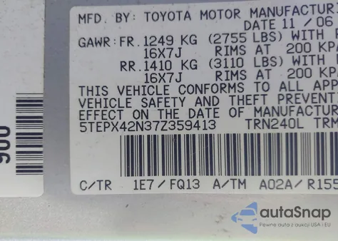 2007 Toyota Tacoma z USA, uszkodzony, nr VIN 5TEPX42N37Z359413